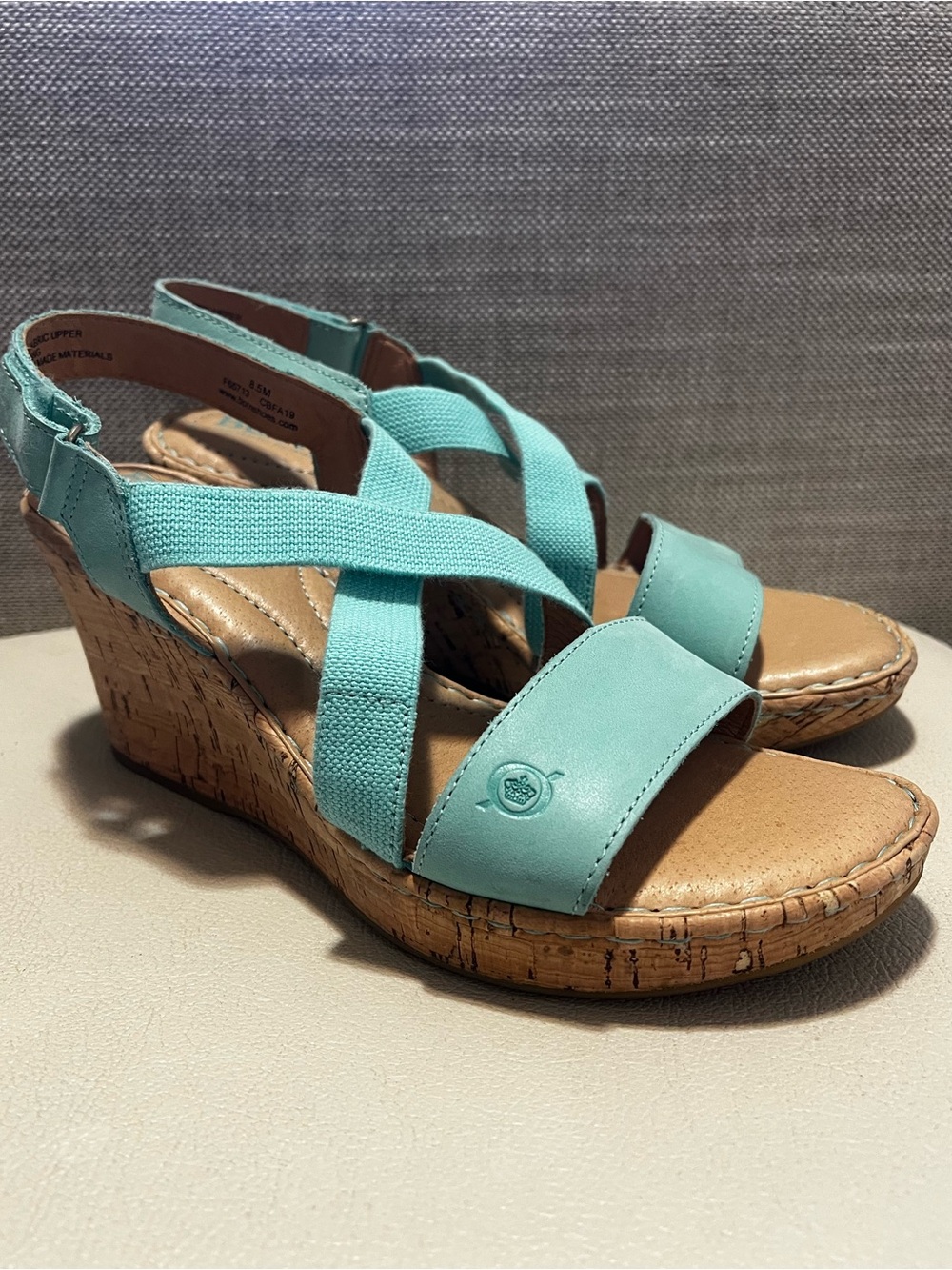 Born Teal Cross-Strap Cork Wedge Sandals Women’s Size 8.5